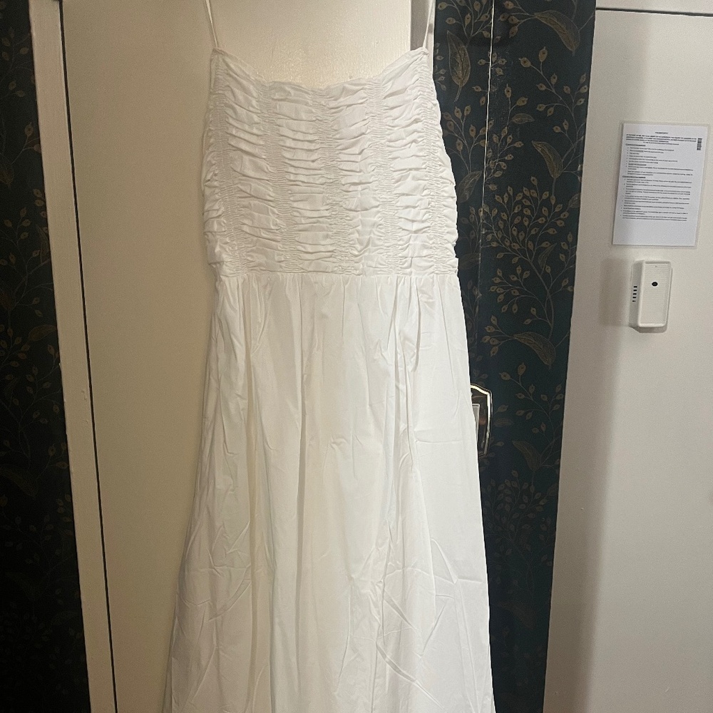 Faithfull the brand white ruched strapless maxi dress with pockets